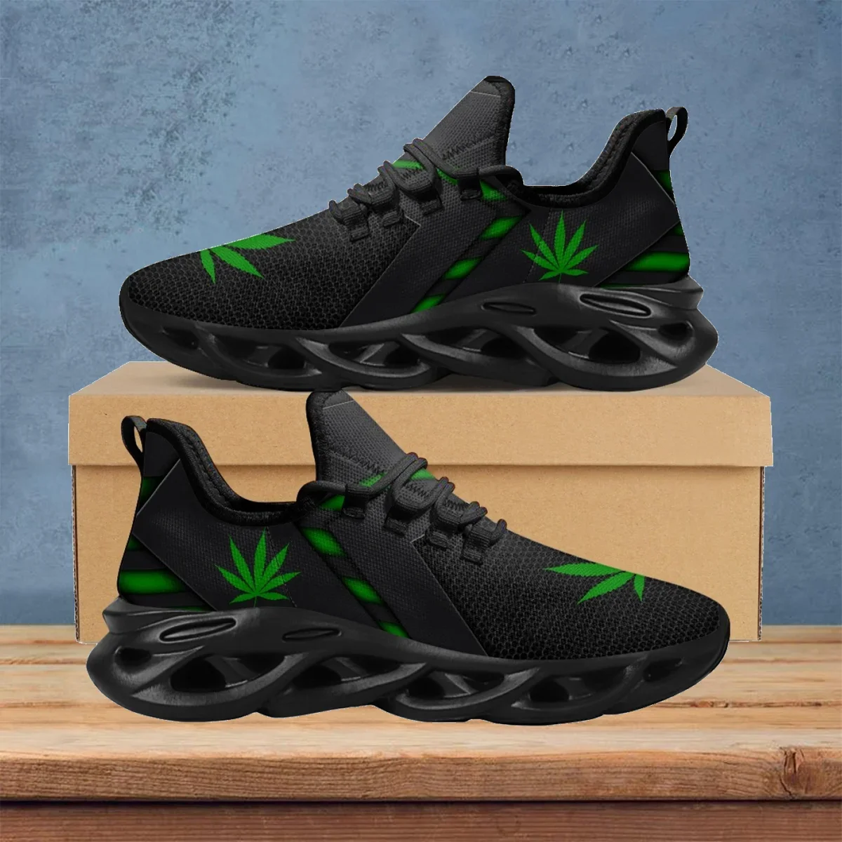 Breathable Mesh Athletic Shoes - Yeşil ot yaprakları baskı kadınlar için