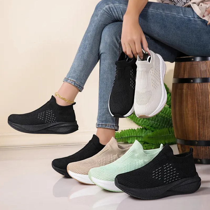 Knit Fabric Lace Up Sneakers - Unisex Çorap Üzerine Giyilebilen Koşu Ayakkabıları