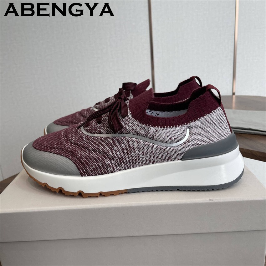 Knit Fabric Lace Up Sneakers - Erkekler yeni çok renkli örme loafer'lar