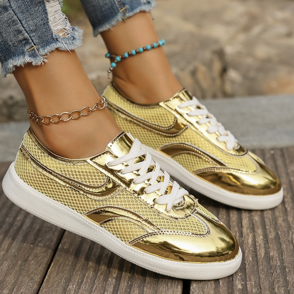 Yeni kadın spor ayakkabı nefes - Knit Fabric Lace Up Sneakers incelemesi ve fiyatı