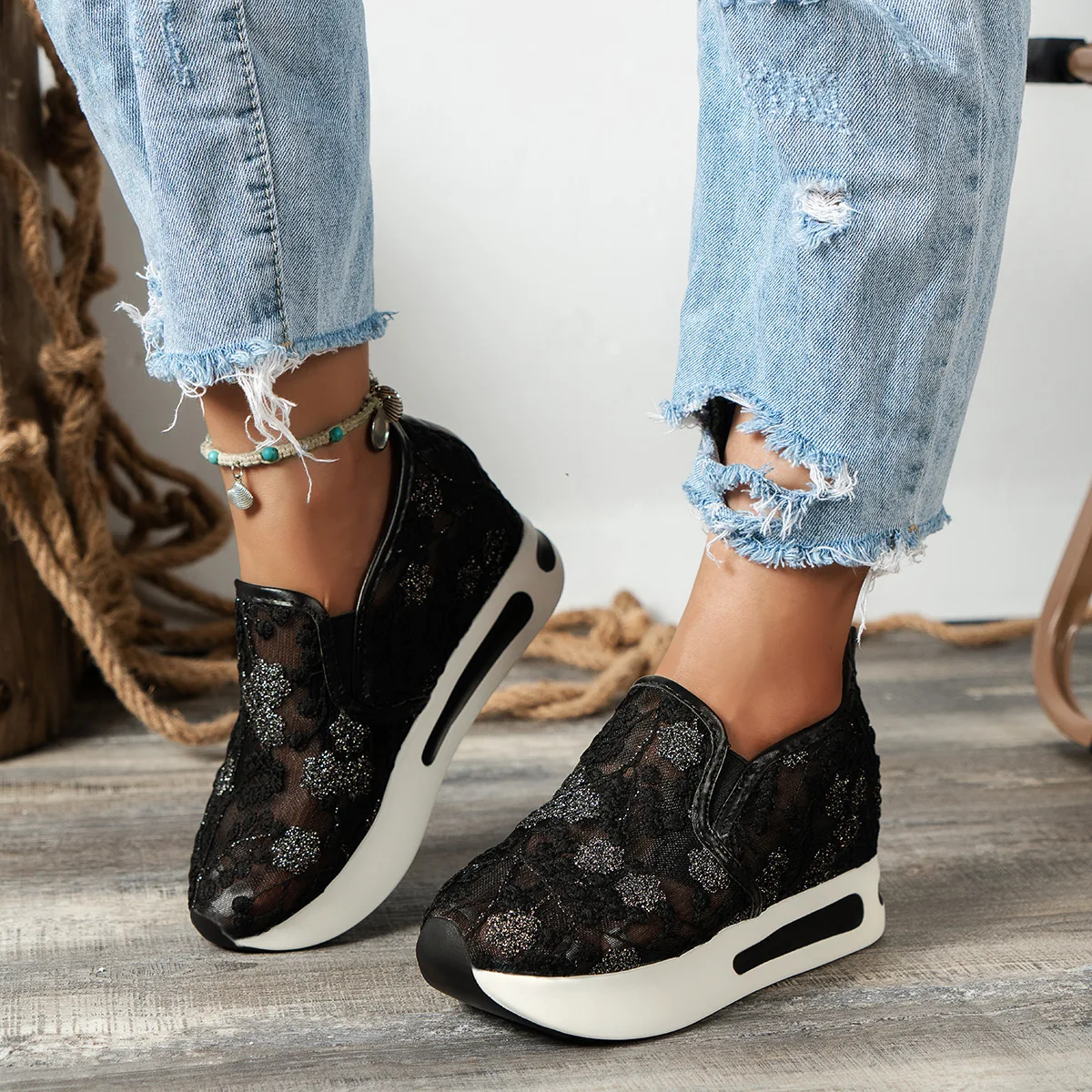 Dantel düz platform kadın spor - Breathable Mesh Athletic Shoes incelemesi ve fiyatı